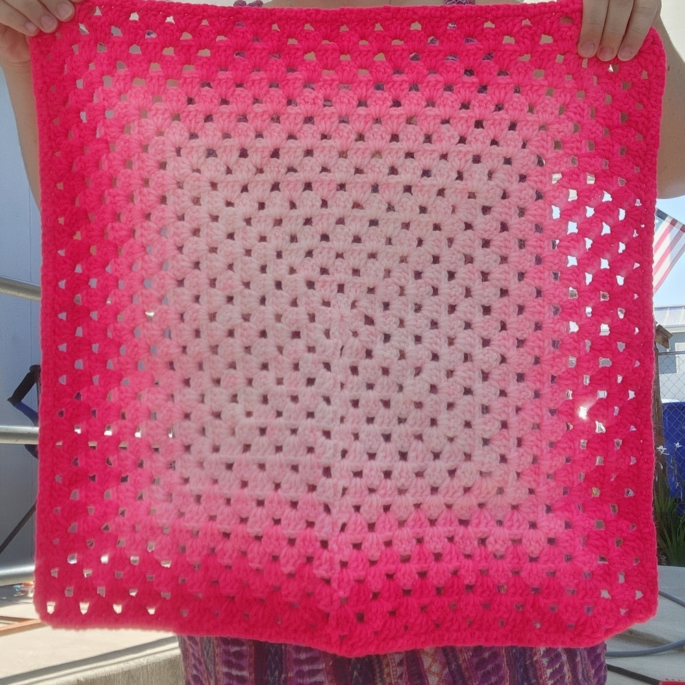 Baby Blanket - Crochet Pink Gradient Granny Square Blanket